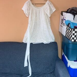 Banana Republic White Lace Off-Shoulder Tie-Front Tunic